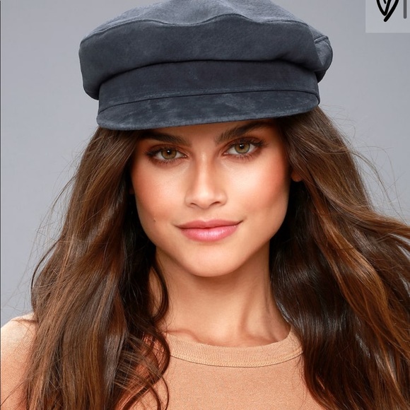 navy blue suede leather baker boy hat NWT - Picture 2 of 5